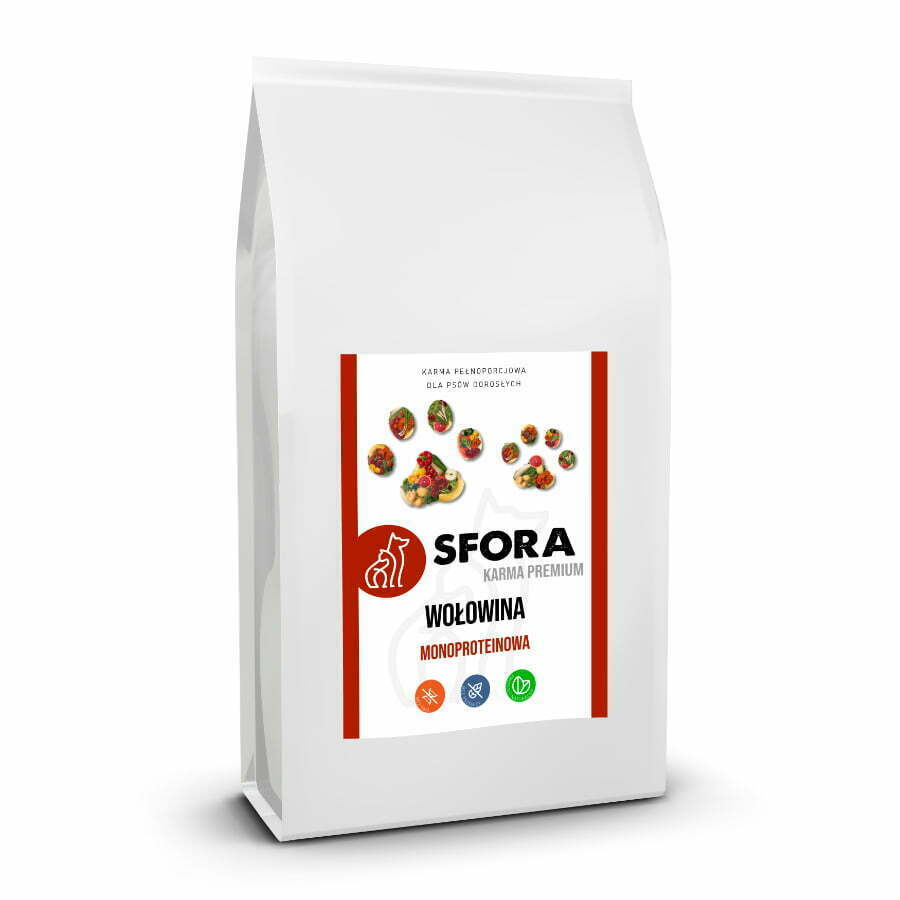 Karma Sfora Super Premium Wołowina monobiałkowa dla średnich ras 5 kg 7 wolowina dorosle sfora paczka biala